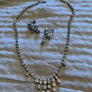Silver Rhinestone Necklace and Earring Set